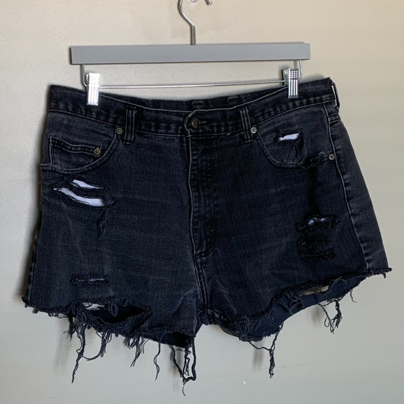 Vintage Pants - Vintage black denim cutoff shorts size 32